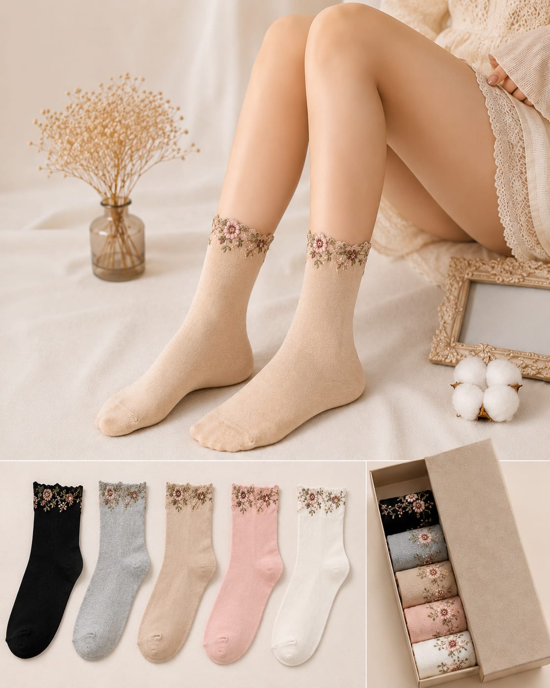 EMBROIDERY LADIES SOCKS