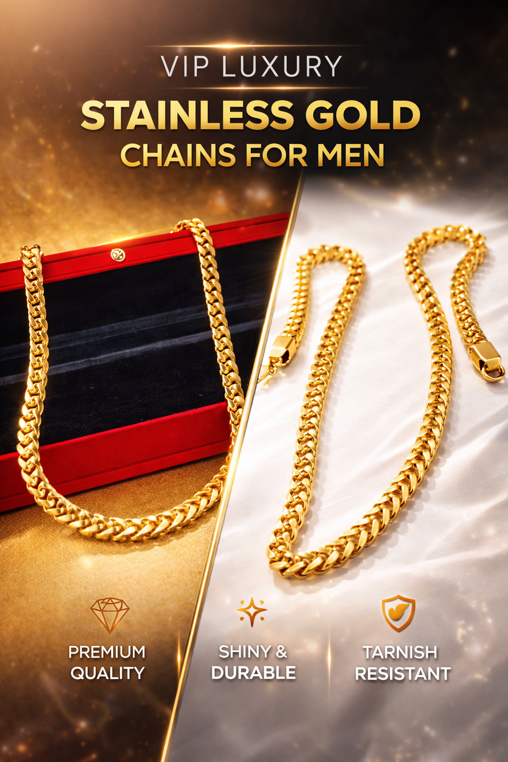 stainless gold artificial chain for mens
