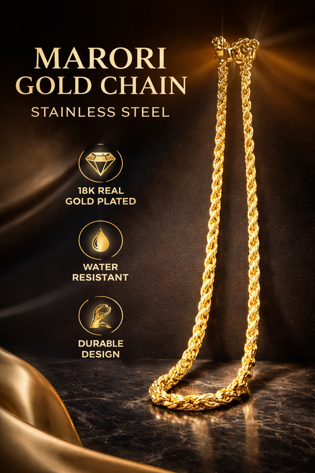 Marori gold color stainless chain for mens