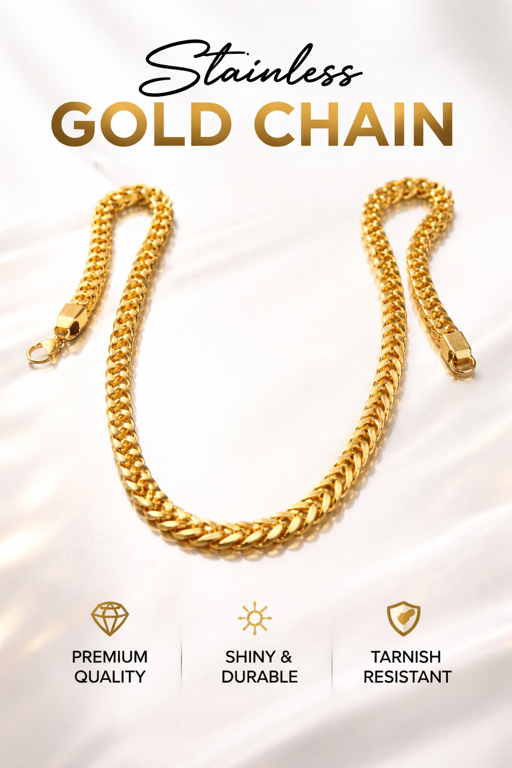 stainless gold artificial chain for mens