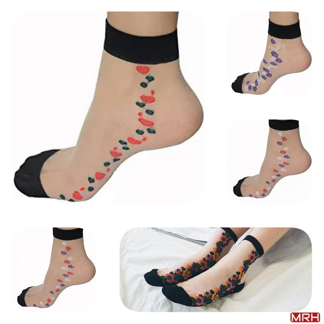 Transparent ladies printed socks